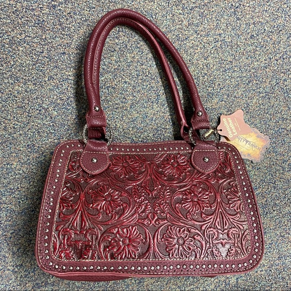 Montana West Handbags - Western Style Tooled Leather Bag Purse Red